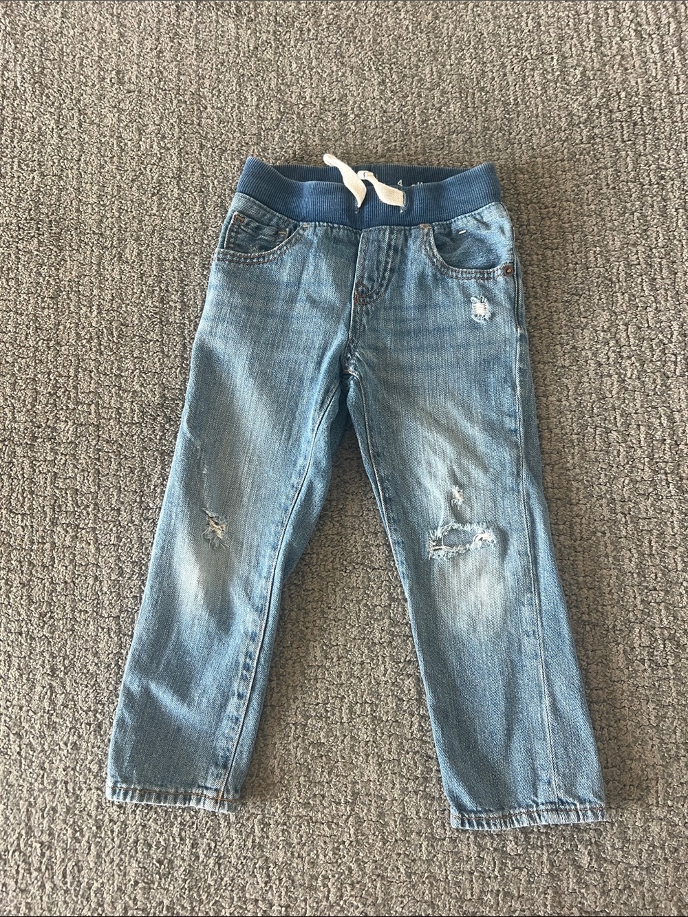 GAP Kids Distressed Blue Denim Pull-On Jeans with Navy Waistband
